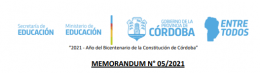 Memorandum N° 05/21 Secretaría de Educación Córdoba