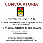 Convocatoria Instituto León XIII – Docente Educ. Artística – Teatro