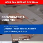 Vacante abierta en el Cargo de Director de Secundario de Jóvenes y Adultos/ Obra San Antonio de Padua